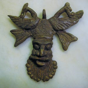 Burkina Faso Bronze Amulet Pendant, African Ethnic Jewelry, Handmade Vintage Mid Century Tribal Art Pendant, 95x92mm, 1 Pendant