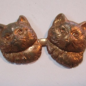Vintage Patina Stamped Brass Double Cat Stamping,  Jewelry Component/Finding/Stamping, Unused Old Stock, 42x18mm, 1 Piece