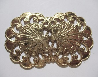 Vintage Double Fan Heavy Struck Brass Stamping/Jewelry Component/Embellishment/Decorative Trim, 51mm by 33mm, 1 pc.