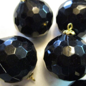 Vintage Black Lucite Faceted Ball Drop/Pendant/Necklace Component/Jewelry/Earring Design/Bead Supply, Brass Top Loop, 24mm Round, 1 Piece