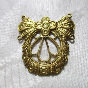 Vintage Detailed Filigree Stamped Raw Brass  4 Loop Jewelry Connector/Lavalier/Pendant Finding, 22mm by 21mm, 1 Piece