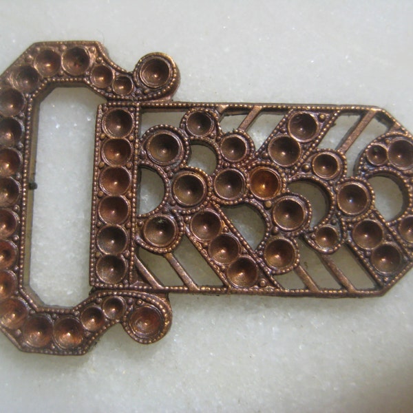 Antique French Art Deco Buckle;  Original Old Die Struck Patina French Brass, Stone Setting Spaces, Buckle Finding, 41mmx27mm, 1 pc.