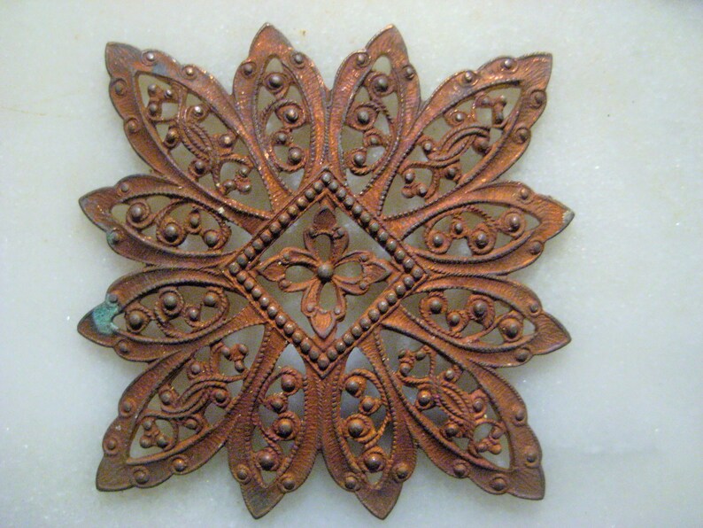 Die Struck Unplated Raw Brass Antique French Filigree 1920s Ornate Dapt FlowerSnowflake 1 pc Old Jewelry ComponentEmbellishment 46mm