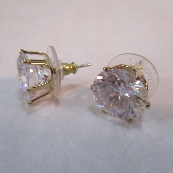 Joan Rivers Classic Collection Clear Faceted Crystal Pierced Stud Earrings,  Silver Tone, 6 Prong, 11mm,  Original Box