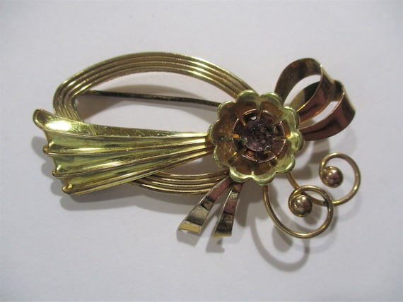 Vintage Harry Iskin Gold Filled Bow and Flower Sp… - image 1