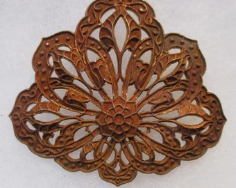 Vintage Patina Dapt Brass  Filigree Focal/Centerpiece Stamping, Jewelry Component/Finding, 57mm by 50mm, 1 Quality Piece