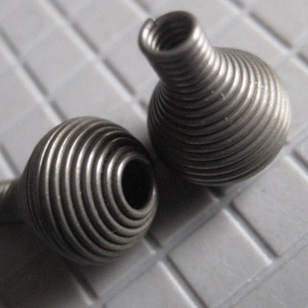Vintage Coil Beads: Metal Wire Spiral Spring Bulb Shaped Mod Industrial Style Drops, 15x10mm, 2mm Hole Size,  2 pcs.