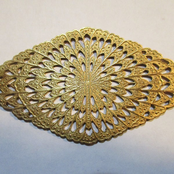 Vintage Oval Flat Ornate Open Work Filigree Stamping,  Raw Unplated Heavy Struck Stamped Brass Jewelry Component/Finding, 3 1/2" x 2", 1 Pc.