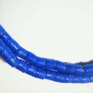 African Trade Beads; Blue Glass Barrel/Tube Shaped Tile Beads, 5mm by 5mm, 24 Inch Strand, 104 Tribal Beads