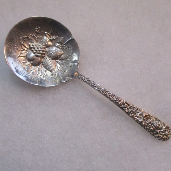 Vintage/Antique S. Kirk and Son Sterling Fruit & Flower Pattern, Nut Scoop/Serving Spoon  5 1/8 Inch (CRMI)