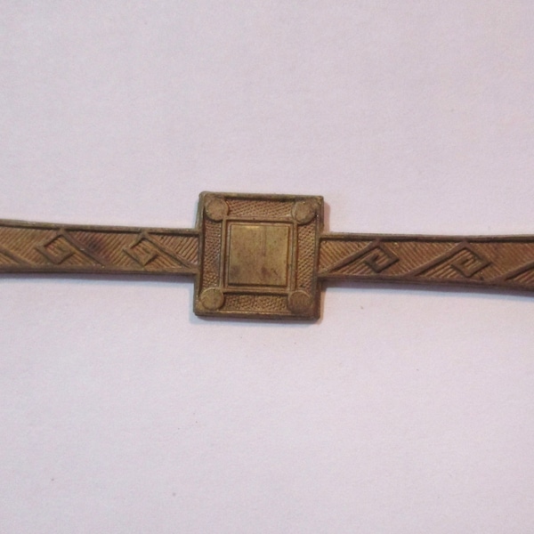 Older Vintage Brass Bar Pin Finding; Art Deco Era, Original Patina, Die Struck Brass, Champlevé Work Base, 76mm x 12mm, 1 Pc.