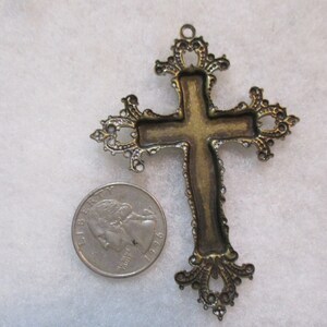 Vintage Antiqued Patina Brass 77mm by 56mm Cross Pendant/Jewelry Component, 1 Piece image 4