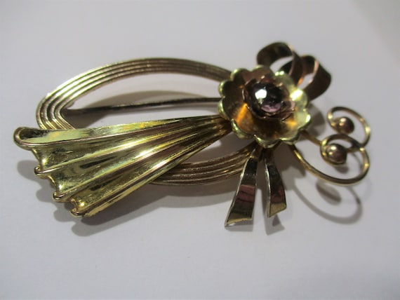 Vintage Harry Iskin Gold Filled Bow and Flower Sp… - image 2