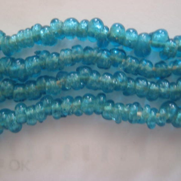 Vintage Aqua Beads, 1960s Tiny Mandrel Wound Glass Rondelles, Thailand, 3-4mm, 1 strand, approx. 200 pcs.