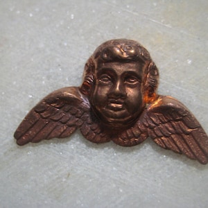 French Art Nouveau Cemetery Angel/Cherub Stamping, Vintage 1940, Old Patina Raw Stamped Brass, Jewelry Finding, Decorative Trim 31mm,  1 pc.