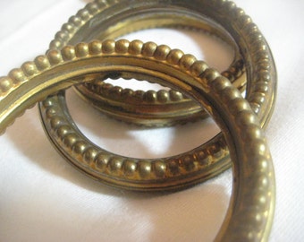 Antique French Ornate Brass Ring; Hollow Stamped Brass Ring, Beaded Design, Jewelry Design, Drapery Replacement Hardware, 2 7/8", 1 piece