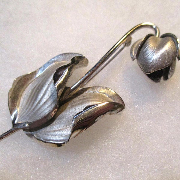 Vintage Designer Bond - Boyd Pitcher Plant Flower Sterling Silver Brooch Pin, Made In Canada, 2 5/8 Inch  (CRMI)