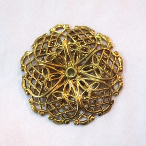 Layered Filigree Flower Finding: Ornate Dapt Rivited Two Layer Brass Stamping/Jewelry/Component/Finding, Unused Stock, 27mm, 1 pc.