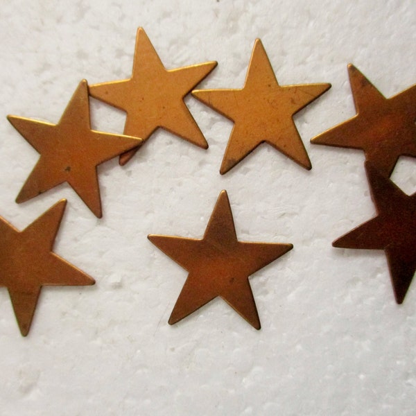 Vintage 1980's Celestial Jewelry Components/Embellishments, Stamped/Cut Brass Stars, Flat 13mm Size, Old Studio Stock, 7 Pieces