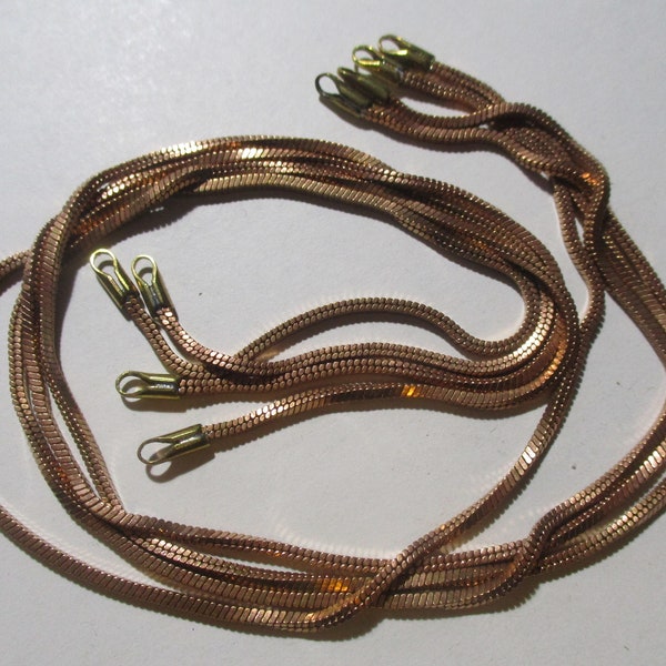 Raw Patina Brass Square Shake Chains; Necklace Components, 1.7mm Size, 13 1/2 Inches Long, Finished Crimped Ends Caps With Loop, 4 Pieces.