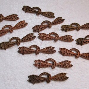 Vintage Brass Dragonfly: Heavy Struck French Art Nouveau Style Stamping, Old Stock Jewelry Components w/ Stone Setting Spaces, 55mm, 12 pcs.