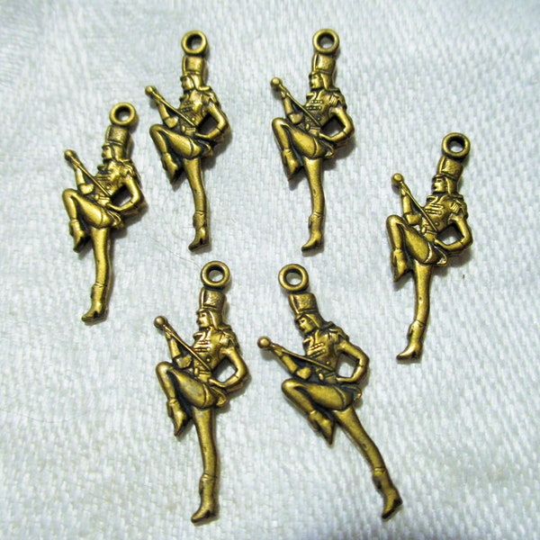 Vintage Marching Band Charm Drops/Jewelry Components, Die Struck Detailed Brass, 1.5mm Top Loop, Old Stock, 23mm Tall, 6 Pcs.