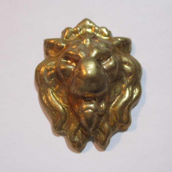 Buy 1 Get 1 Free; Brass Lion Head, Unplated Deep Struck Stamping, Jewelry Finding or Decorative Trim Embellishment, approx. 33x27mm, 1 pc.