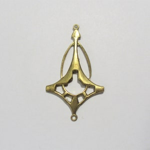Vintage Die Struck Brass Art Nouveau Style Open Work Pendant Connector Drop/Jewelry Component/Focal, 1 1/2&quot; by 1&quot;, Two 2mm Loops. 1 Pc