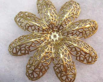 Vintage Filigree Flower, 8 Petals: Guyot Ornate Stamping, Quality Dapt Brass Jewelry Finding, American Made, 70mm Round, 1 pc.
