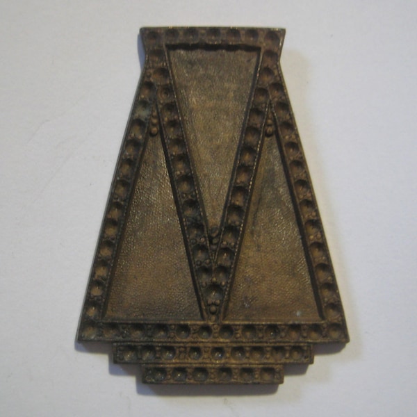 Art Deco Geometric Finding, Older Vintage Die Struck Brass, Setting Spaces, Jewelry Finding, Decorative Trim Embellishment, 45 x 34mm, 1 pc.