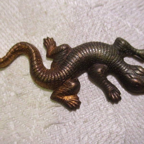 Vintage  1970s Baby Crocodile or Alligator Stamping, Stamped Raw Patina Brass Jewelry Finding or Embellishment 51x20mm, 1 pc.