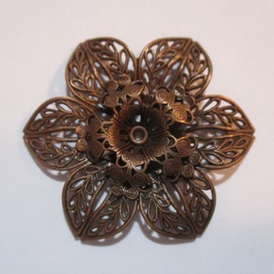 Layered Filigree Flower Finding:  Dapt Rivited Two Layer Copper Plated Brass Stamping/Jewelry/Component/Finding, Unused Stock, 43mm, 1 pc.