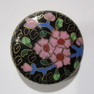 Large Vintage Cloisonné on Brass Disk Bead, Pink & Black Floral Design, 42.5mm Size, 12mm Thick, 2mm Hole, Old Stock, 1 Fabulous Bead