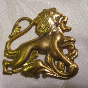 Classic Vintage Rampant Lion Raw Brass Stamping, Jewelry Component/Embellishment/Decorative Trim, Unused Studio Stock, 50mm by 48mm, 1 Pc