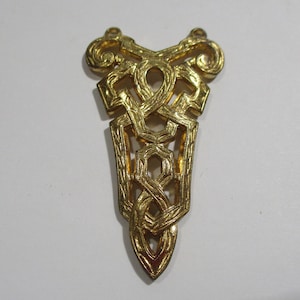 Vintage Art Nouveau Open Work Die Struck Brass Jewelry Component/Connector/Centerpiece/Pendant Finding/Focal, Two 2mm Loop,  46x27mm, 1 pc.