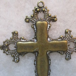 Vintage Antiqued Patina Brass 77mm by 56mm Cross Pendant/Jewelry Component, 1 Piece image 2