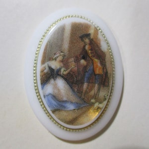 Vintage-Stil Oval Cabochon, viktorianischen Dame sitzen & Gentleman Cameo, weißes Glas w / Transfer-Design, abgeschrägte Perlen Rand, 40x30mm, 1 Stk.