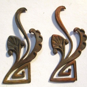 Two Vintage Art Deco Floral Die Struck Patina Brass Stampings/Jewelry Components/Findings, 51mm by 22mm, 2 Pieces.