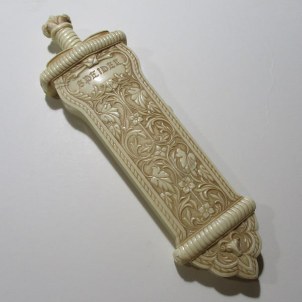 Vintage Speidel Celluloid Faux Carved Watch/Wristwatch Band Case/Presentation/Gift Box, "Golden Templar" Sword Style/Shape (b)