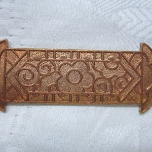 Vintage Art Deco Floral Design Element, Die Struck Brass, Champlevé Base Jewelry Component/Finding/Embellishment, 2 3/8&quot; x 1&quot;, 1 pc.
