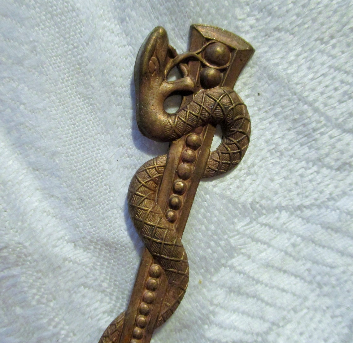 1 Vintage Snake Stamping Asp Coiled Around a Staff Raw Brass Etsy