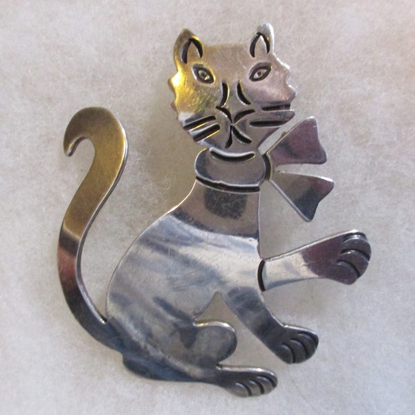 vintage Taxco « Mexico T5-O1, Combo avec pendentif broche chat/chaton/chaton en argent 925, 2 1/4" par 1 3/4", bijoux mexicains de collection. (CRMI)