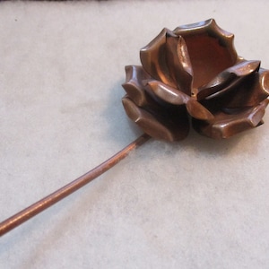 Huge Vintage Rose Flower, 3 Dimensional Constructed Metal Jewelry/Craft Component/Decoration/Embellishment, 3 Inch Size, 4 Inch Stem, 1 Pc.