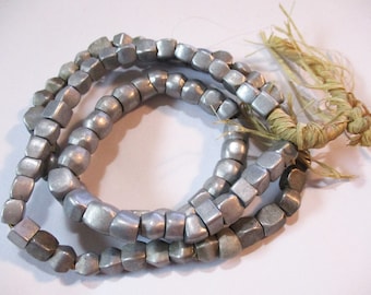 Antique Early to Mid 20th Cent. Ethiopian Aluminum Beads, Handmade African Trade Beads, 2.5mm Hole, Mixed Sizes, 23" Strand, 89 Beads.