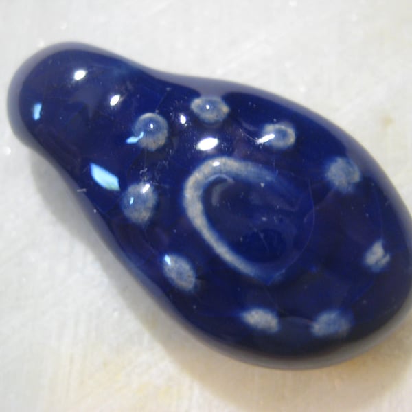 Vintage Porcelain Bead: Handmade Kazuri Purple Glazed African Ceramic Clay Novelty Bead, Nairobi, Kenya 34x18mm, 1 piece