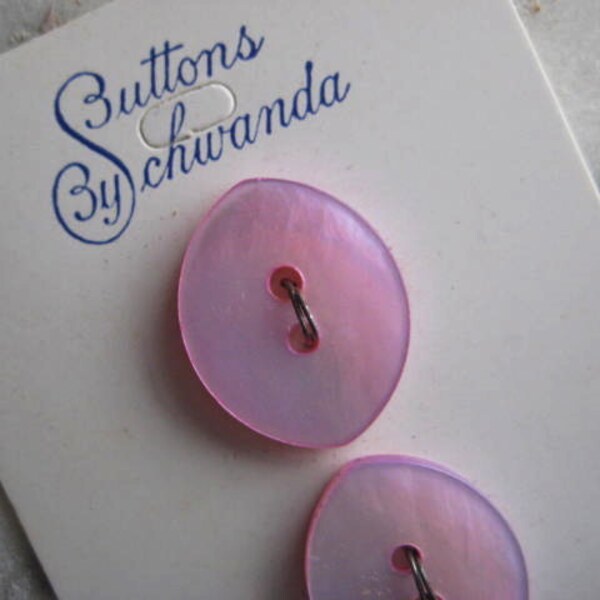 Vintage Buttons, 1950s Pink Mother of Pearl, Oval Two Hole, Schwanda Brand, Unused on Original Card, 18x14mm, 1 card with 4 buttons