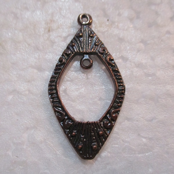 Greek Bronze Plated Open Center Pendant Drop/Jewelry Finding/Earring Drop, One 2mm Top Loop, 2mm Center Loop, Double Sided, 42x21mm, 1 pc