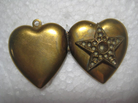 Vintage Heart Locket Star Pendant: Quality Stampe… - image 5