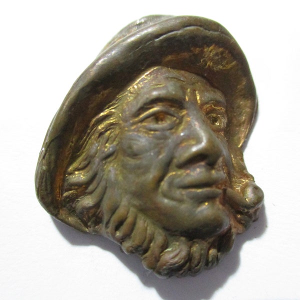 Vintage Old New England/Down East Fisherman Portrait Stamping, Old Sea Salt, Quality Stamped Brass Component, Natural Patina, 25x22mm 1 pc
