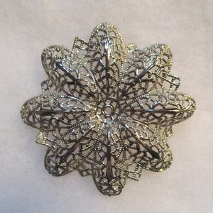Vintage  Filigree Open Work Flower Like Stamping/Finding/Embellishment/Jewelry Component, Imitation Rhodium Plated Brass, 2 3/4&quot;